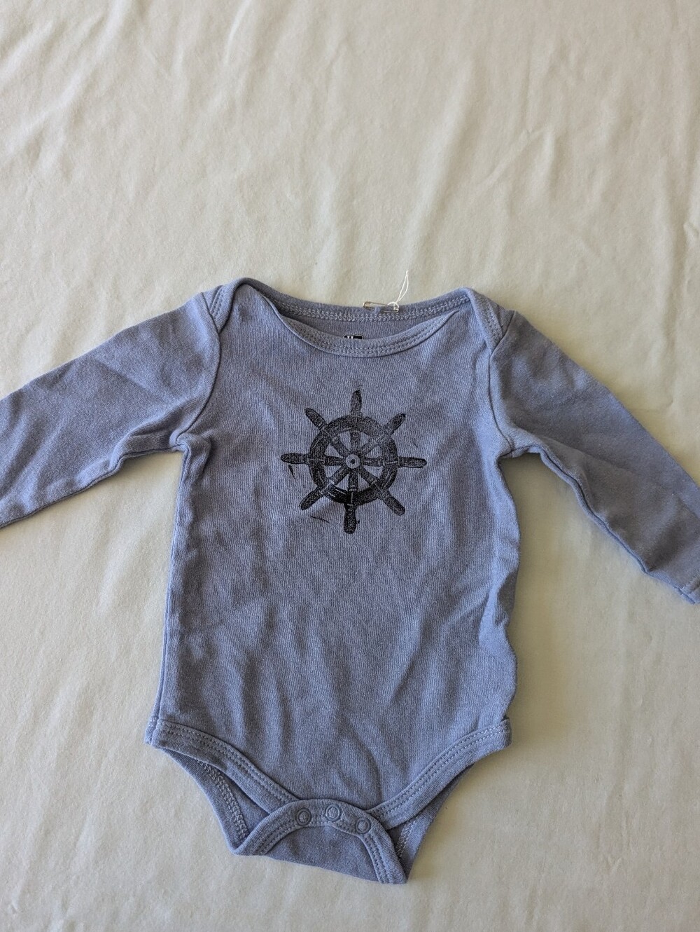 Ships Wheel Block Printed Long Sleeve Onesie
